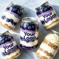 Bocaux en plastique PET transparents avec logo imprimé, à ouverture facile par anneau de traction, pour sodas, gâteaux, milkshakes, desserts, jus et boissons, vente en gros