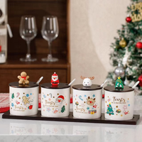 Ensemble de pots à épices en céramique avec couvercle noir et plateau en bambou pour herbes, sucre, poivre et condiments de Noël