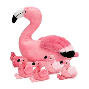 Peluche de flamant rose en peluche avec quatre petits animaux en peluche, flamant géant pour enfants, Design d'usine