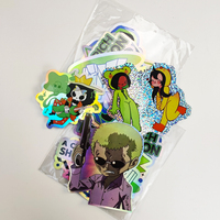 Pack d'autocollants personnalisés en vinyle holographique découpés à la forme, étiquettes adhésives imperméables imprimées à la machine, logo personnalisé, dessin animé pour produits chimiques