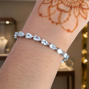 Pulsera de Eslabones R Creation de Plata de Ley 925 con Aguamarina Corte Pera 6x4mm, Gema Azul, Elegante y de Lujo para Boda - Product Image 3