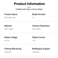 Caméra embarquée Navihua WiFi 1080P Full HD avec vision nocturne, surveillance de stationnement, application mobile et prise USB