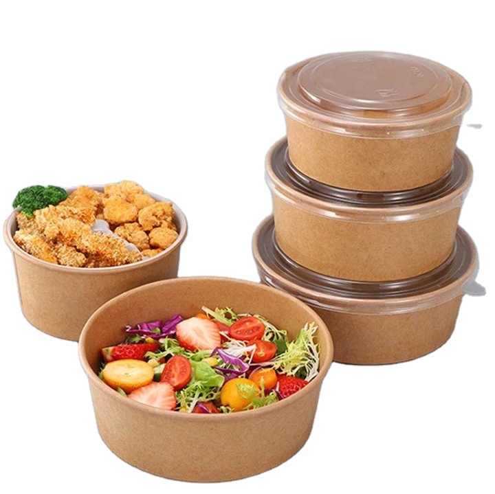 Disposable Paper Pasta Bowl For Food Luxury Kraft 8oz Paper Food Rice Bowl Water Base Coating Paper Bowl With Lid 1500ml