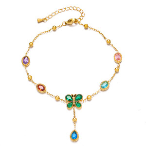 <span class=keywords><strong>Tobillera</strong></span> Impermeable de Acero Inoxidable con Baño de Oro de 18K, Dijes Coloridos de Zirconia con Forma de Mariposa, Flor y Corazón, Cadena para el Pie, Joyería de Playa para Mujer - Product Image 5