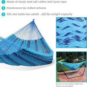PIOEN Hamaca Familiar Maya para 2 Personas Cordón Grueso con Capacidad de 625 Libras para Muebles de Exterior, Azul - Product Image 3