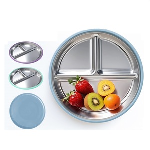 Assiette à dîner en métal populaire pour enfants, 7,8 pouces, SUS304, 3 compartiments, incassable, vaisselle pour bébé, écologique, à commande manuelle - Product Image 6