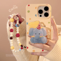 Coque de téléphone en TPU avec support éléphant de dessin animé pour iPhone 16, 15, 18 Pro Max et 13ème génération avec chaîne de suspension