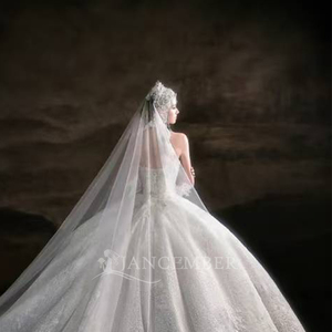Hz019 Impresionante Vestido de Novia Blanco Plateado con Escote Corazón, Cristales, Capa, Mangas con Flecos y Cola Brillante Jancember - Product Image 6
