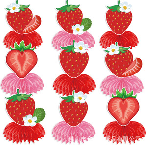 Strawberry Honeycomb Tabletop Decorations Round Die Cutting Paper Birthday Party Supplies 20-40Pcs Foshan Made - Product Image 2