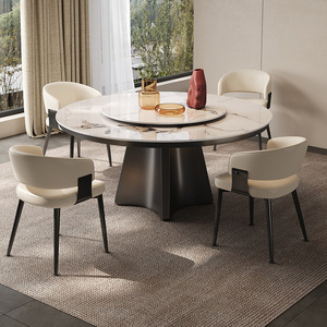 Italian Style Round Dining <b>Table</b> And Chair Set 4 Piece With Stone Slabs Modern Minimalist Light Luxury Convertible For Dining - Product Image 1
