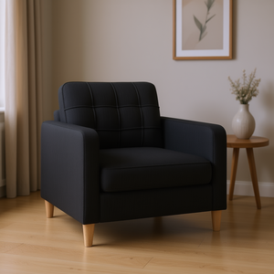 Black Fabric <b>Sofa</b> Chair 100% Polyester Tufted Back Wood <b>Legs</b> Contemporary Living Room Chair - Product Image 2