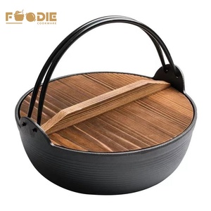 <span class=keywords><strong>Cocotte</strong></span> de camping en <span class=keywords><strong>fonte</strong></span> noire pré-culottée avec couvercle en bois, style japonais - Product Image 2