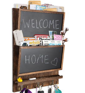 Organisateur mural décoratif pour journaux et courrier, porte-clés et courrier décoratif avec surface tableau noir et crochets pour clés - Product Image 2