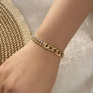 Hot Sale Personality 18k Gold Plated Jewelry Bracelet Stainless Steel Chain Stacking Bracelet For Women