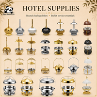 Luxuriöser Runder Chafing Dish aus Goldfarbenem Edelstahl, Buffet-Speisenwärmer mit Aufklappbarem Deckel für Hotel, Restaurant und Catering