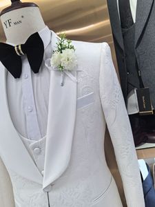 Trajes blancos de Jacquard para hombre, chaqueta elegante de 3 piezas, pantalones, chaleco, ropa masculina, chal, solapa, chaqueta de ventilación trasera con un botón, conjuntos completos - Product Image 4