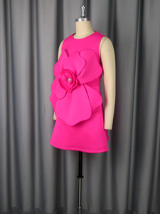 AM050412 estate senza maniche 3D grande fiore Slim Fit una linea Chic rosa abito corto Casual per giovane ragazza - Product Image 5