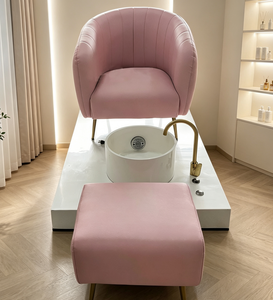 Fauteuil de pédicure rose, fauteuil de spa pour les pieds, fauteuil de beauté réglable et rembourré avec bassin pour salon de manucure - Product Image 5
