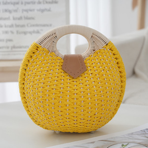 Vente en gros de sac rond élégant en rotin sac fourre-tout de plage en osier pour femmes pour l'été sac à main en paille - Product Image 2