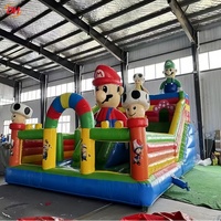 Château Gonflable Géant de Location pour Fêtes, Château de Saut Amusant, Château Gonflable Thème Chat, Château Gonflable Dessin Animé, Maison de Rebond Mario avec Double Toboggan Aquatique