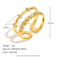 Nouvelle bague tendance en acier inoxydable plaqué or 18 carats avec zircon double couche, cadeau de mariage, bijoux de mode pour femmes