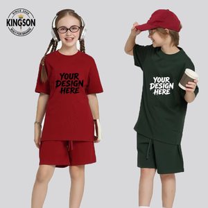 เสื้อยืดเด็กสั่งทำพิเศษ ผ้าคอตตอนหนา 275 GSM ทรงโอเวอร์ไซส์ ใส่สบาย แขนสั้น คอกลม แบบเรียบ ขายส่งจำนวนมากสำหรับเด็ก - Product Image 1