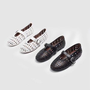 Zapatos Planos Mary Jane con Punta Redonda, Cuero Genuino, Transpirables, con Cierre de Hebilla de una Sola Correa, Estilo Veraniego para Mujer - Product Image 2