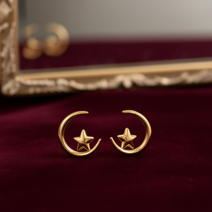 Orecchini a Cerchio E3147 Golden Star Placcati in Oro, Design Minimalista Unisex per Uso Quotidiano, Gioielli Raffinati - Product Image 2