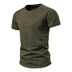 Custom Summer Short Sleeve <b>T</b>-<b>Shirt</b> Large Size <b>Green</b> Cotton and Polyester Blank Undershirt with Stitching Line Splicing - Product Image 3