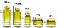 Botol Krim Kosong Bulat Vertikal 30g 50g Tebal 40ml 100ml 120ml Kuning Kaca untuk Esens Lotion Serum dengan Tutup Bola Emas Bulat