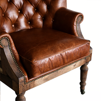 Ensemble de chaises de salle à manger rétro style campagnard, assise en cuir marron rembourrée avec structure en bois massif, chaises d'appoint pour cuisine style ferme