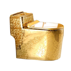 โถสุขภัณฑ์สีทอง เซรามิกแบบชิ้นเดียว ระบบ S-trap พร้อมฝารองนั่งสีทอง - Product Image 2