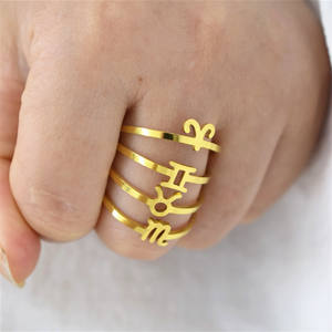 MICCI vente en gros, anneau ouvert en acier inoxydable plaqué or 18K, <span class=keywords><strong>Horoscope</strong></span> étoile réglable signe du zodiaque - Product Image 2