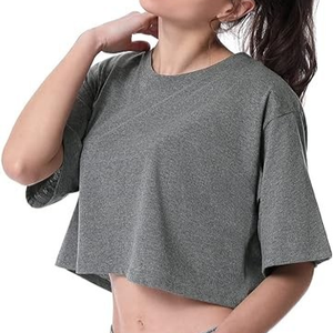 T-shirt court oversize pour femme, couleur unie, coupe ample, manches courtes, style streetwear décontracté - Product Image 4