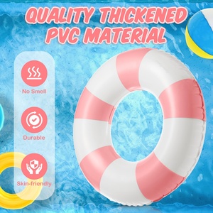 Bouée gonflable rose classique à rayures pour enfants et adultes, pour piscine et plage - Product Image 5