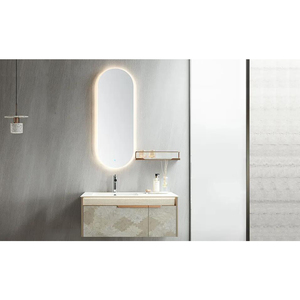 Petit meuble-lavabo flottant en mélamine, finition moderne, <span class=keywords><strong>avec</strong></span> comptoir en marbre, vasque et armoire de rangement pour salle de bain - Product Image 1