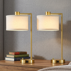 Lampe de table décorative moderne en tissu écologique avec interrupteur à bouton, lumière LED à intensité variable, veilleuse pour chambre à coucher, certifiée ETL - Product Image 2