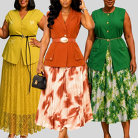 Ensemble robe-veste pour femme, veste sans manches à col en V, jupe longue plissée taille haute, robe de soirée grande taille