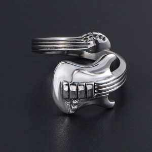 Vintage Style Guitar Shape Titanium Steel <b>Ring</b> For <b>Couples</b> Unisex Gift SA711 - Product Image 3