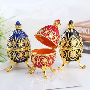 Huevo de <span class=keywords><strong>Faberg</strong></span>é Decorativo al por Mayor, Estilo Huevo de Pascua, Pintado a Mano, Esmaltado, con Bisagras, Regalo Único para la Familia, Almacenamiento de Metal - Product Image 2