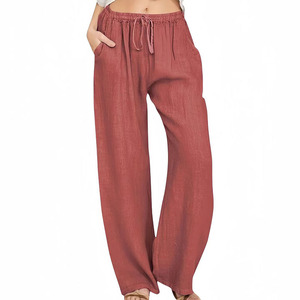 <span class=keywords><strong>Pantaloni</strong></span> Larghi a <span class=keywords><strong>Vita</strong></span> Alta <span class=keywords><strong>in</strong></span> Lino per Donna, Estivi, Sottili, Casual, <span class=keywords><strong>in</strong></span> Cotone e Lino, Vendita all'Ingrosso - Product Image 5