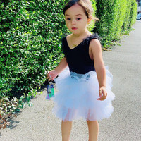 Enfants Fille Couches Robes Enfants Fille Robe D'été Enfants Robe Sans Manches Noir Blanc Cupcake Robe Princesse Tutu Robe Moelleuse