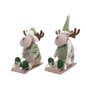 Juego de 2 Ciervos Navideños en Trineo de Peluche, Decoración Festiva de Invierno para el Hogar - Product Image 2