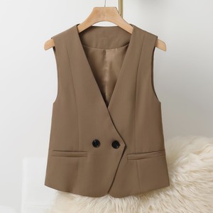 Chaleco de Traje para Mujer, Cuello en V, Sin Mangas, Color Sólido, a la Moda - Product Image 4