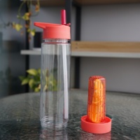 Bouteille de sport 750 ml/25 oz en Tritan cristallin sans BPA, avec couvercle à clapet et paille, anti-fuite, résistante à l'eau bouillante, compatible lave-vaisselle, avec infuseur à thé et fruits