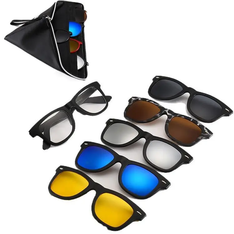 Großhandel Multifunktion ale 6 IN 1 Polarisierte Clip On Brille Unisex Magnetisch Austauschbare Retro Sonnen glas für Nachtfahrten