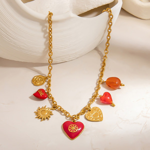 Collier pendentif Cœur Soleil en Acier Inoxydable, Chaîne Clavicule Couleur Or 18K, Style Automne Hiver, Bijou Cadeau - Product Image 4