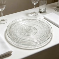 Assiette de présentation en verre gaufré floral vintage, transparente et ronde, pour desserts, salades, dîners, mariages et banquets, vaisselle décorative, vente en gros