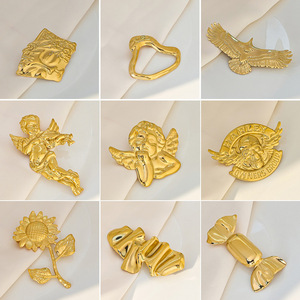 Broche créative style européen et américain, motif petit ange et tournesol, minimaliste, polie, couleur bonbon, plissée, aigle en acier inoxydable - Product Image 3
