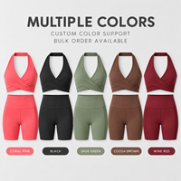 Ensemble de yoga deux pièces personnalisé pour femme : soutien-gorge de sport dos nu et short cycliste taille haute avec poches pour la pratique du yoga